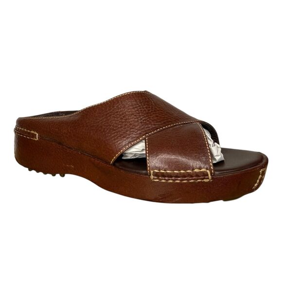 Cole Haan Country Women’s 9 Narrow Platform Sandals Brown Leather Slip On - Picture 1 of 8